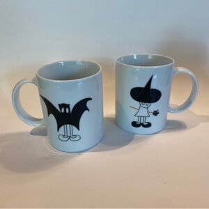 BIA Halloween Mugs Cups Witch With Broom 
& Bat Whimsical Cute Set of Two
